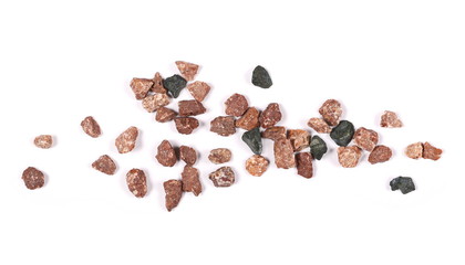 pile pebbles isolated on white background and texture, top view
