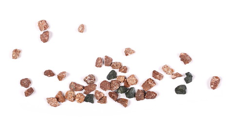 pile pebbles isolated on white background and texture, top view