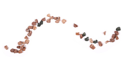 pile pebbles isolated on white background and texture, top view