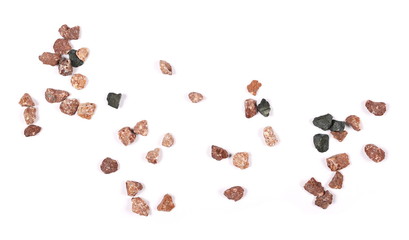 pile pebbles isolated on white background and texture, top view