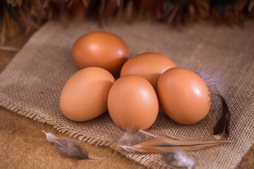 Eggs from farm to the market for raw material to cooking by chef in restaurant.