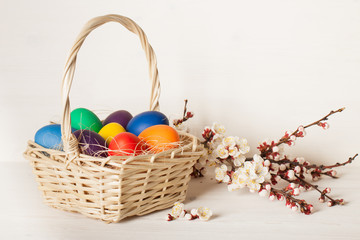Colored Easter eggs in a basket