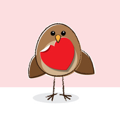 Robin with Red Paper Heart
