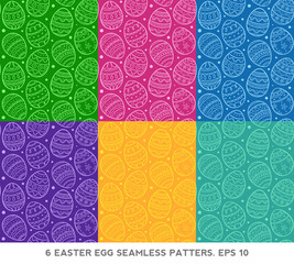 Set of six Easter eggs seamless pattern. Vector illustration.