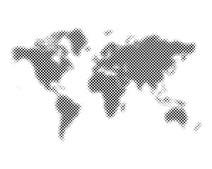 Halftone world map. Vector illustration
