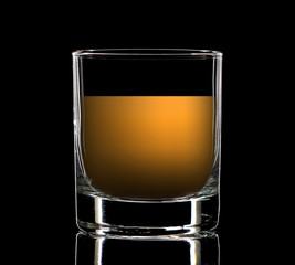 Silhouette of colorful strong liquor classic glass with on black background