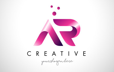 AR Letter Logo Design with Purple Colors and Dots