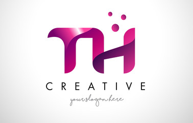 TH Letter Logo Design with Purple Colors and Dots © twindesigner
