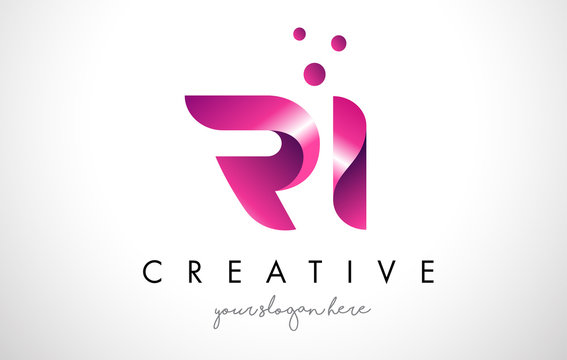 RI Letter Logo Design with Purple Colors and Dots