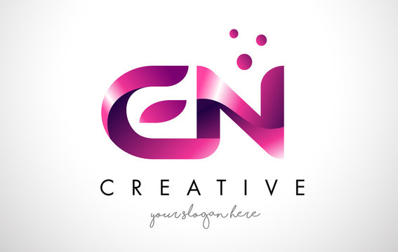 EN Letter Logo Design with Purple Colors and Dots