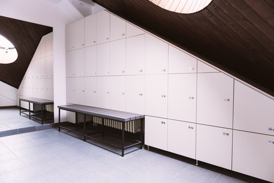 Interior Of A Locker Changing Room In The Gym