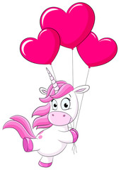 Niedliches Einhorn mit Herzballons Vektor Illustration