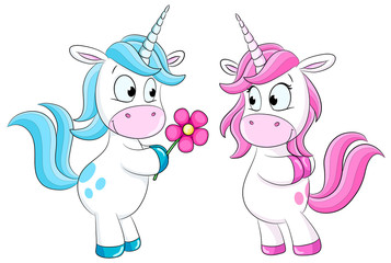 Zwei niedliche verliebte Einhörner Vektor Illustration