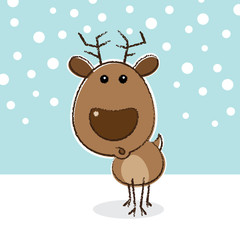 Surprised Reindeer on Snowing Background