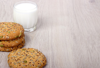 Glass of milk and cookies.