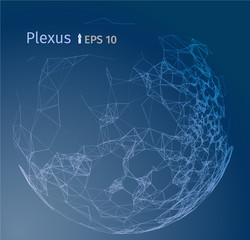 Plexus white on a dark background . Particle point line wide area network