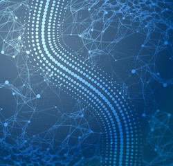 Plexus white on a dark background . Particle point line wide area network