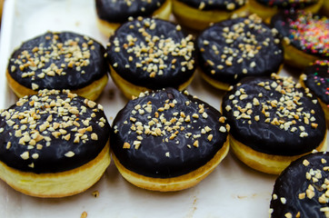 Donuts with chocolate and colorful Topping.