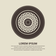 Car wheel icon on brown background, Flat design style. Vector illustration eps 10.