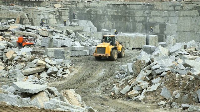 Work Brigade in the quarry mining granite