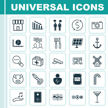 Set Of 25 Universal Editable Icons. Can Be Used For Web, Mobile And App Design. Includes Elements Such As Computer, Personal Character, Fail Graph And More.