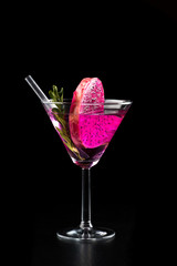 fresh fruit juice drink cocktail alcohol mint leaves garnish straw old style glass bar bartender shaker