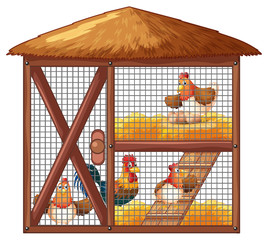 Chickens in chicken coop © GraphicsRF