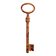 Antique Old KEY isolated on white background, without shadow.