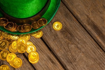 St Patrick's Day leprechaun hat with gold chocolate coins