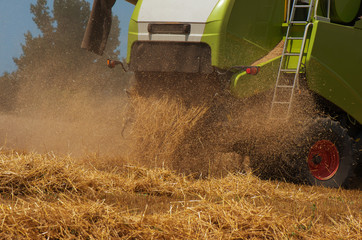 Combine harvester. Harvesting of wheat. Reaper reaps  crops at harvest, when they are ripe.  