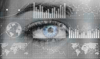 Close-up of woman digital eye 3D rendering