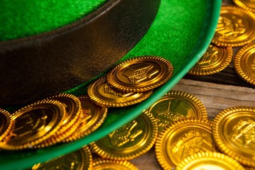 St Patricks Day leprechaun hat with gold chocolate coins