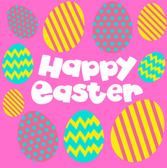 Happy Easter poster with eggs on pink background