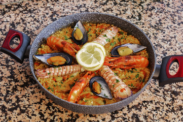 Traditional spanish seafood paella