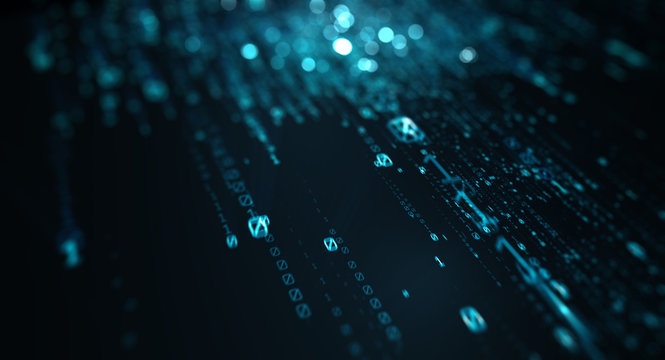 Technological background/Technological background bytes of binary code flying through a vortex. Binary code background, can be used as digital dynamic wallpaper. 3d illustration