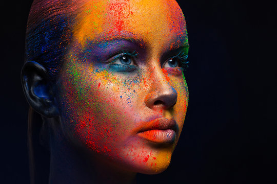 Creative art of make up, fashion model closeup portrait