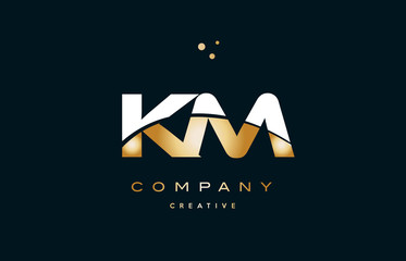 km k m  white yellow gold golden luxury alphabet letter logo icon template