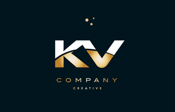 kv k v  white yellow gold golden luxury alphabet letter logo icon template