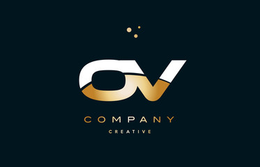 ov o v  white yellow gold golden luxury alphabet letter logo icon template