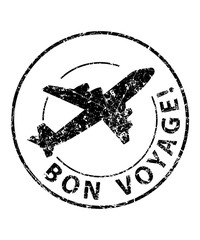 Bon voyage black rubber stamp with silhouette of airplane