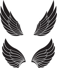 Two pairs of decorative vector wings isolated on white.