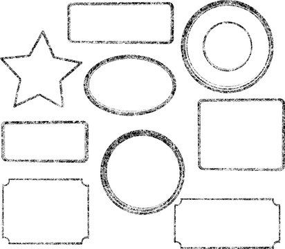 Set of nine grunge black vector templates for rubber stamps