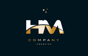 hm h m  white yellow gold golden luxury alphabet letter logo icon template