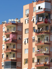 Turkish multi-storey building with laundry on the balconies