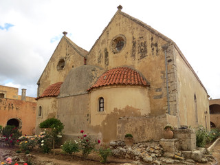 Fototapeta na wymiar The church of the famous ancient Arkadi Monastery, Crete, Greece