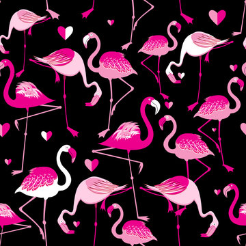 Seamless pattern from pink flamingos