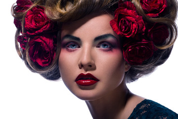 beautiful woman with flower in hair