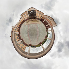 Little planet.  Spherical view of a building with columns