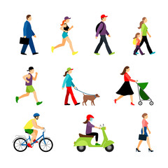 Fototapeta na wymiar People in city isolated on white background. Men and women in urban lifestyle vector illustration