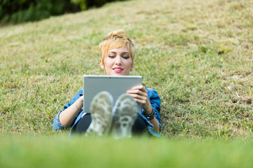 Fototapeta premium selling or buying on the internet outdoors